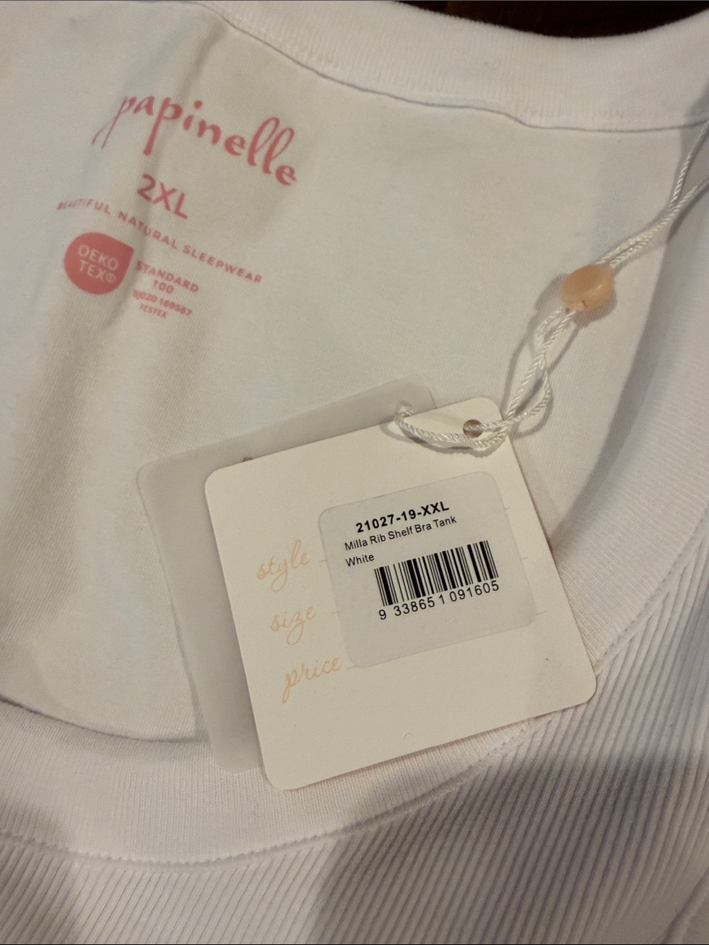 Brand New Papinelle White Ribbed Tank Top With Shelf - Women's — image 3 of 3